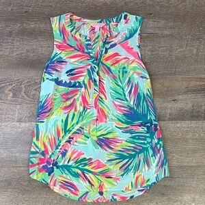 Lilly Pulitzer Sleeveless Tropical Print Top Size XS | Bright Palm Print Blouse
